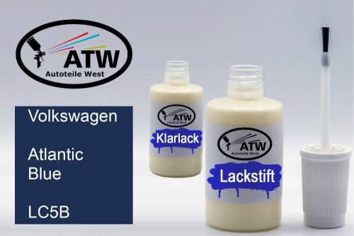 Volkswagen, Atlantic Blue, LC5B: 20ml Lackstift + 20ml Klarlack - Set, von ATW Autoteile West.